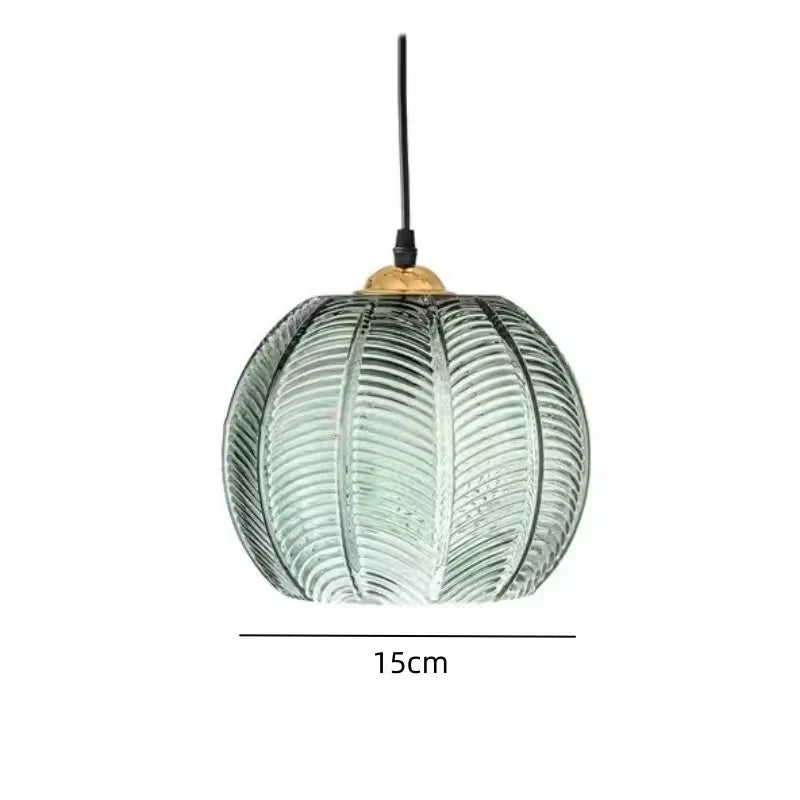 Noctylla Scandinavian Glass Pendant Lamp with Green Leaf Pattern