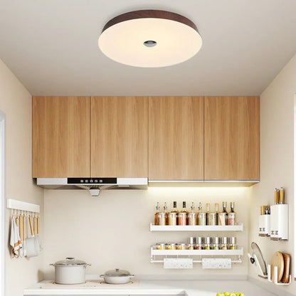 Evon Natural Wood Grain Round LED Ceiling Light
