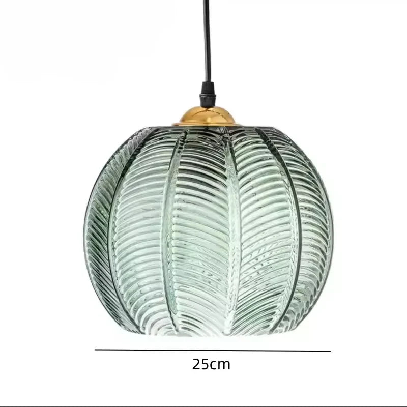 Noctylla Scandinavian Glass Pendant Lamp with Green Leaf Pattern