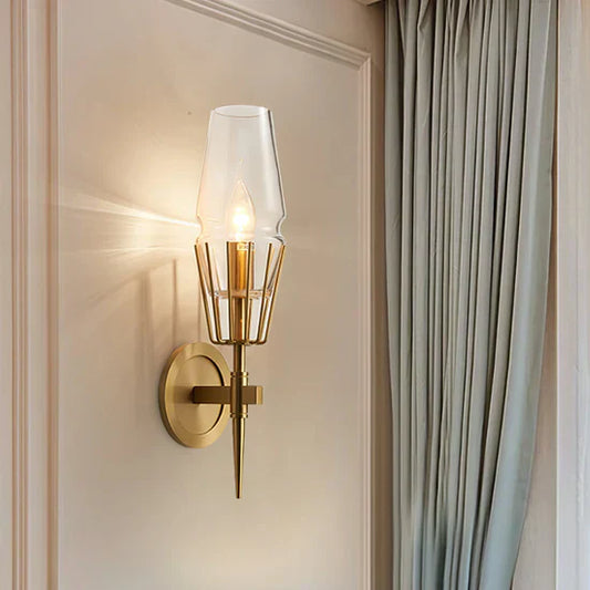 Orelia Vintage LED Wall Lamp in Castle Style of Copper and Glass