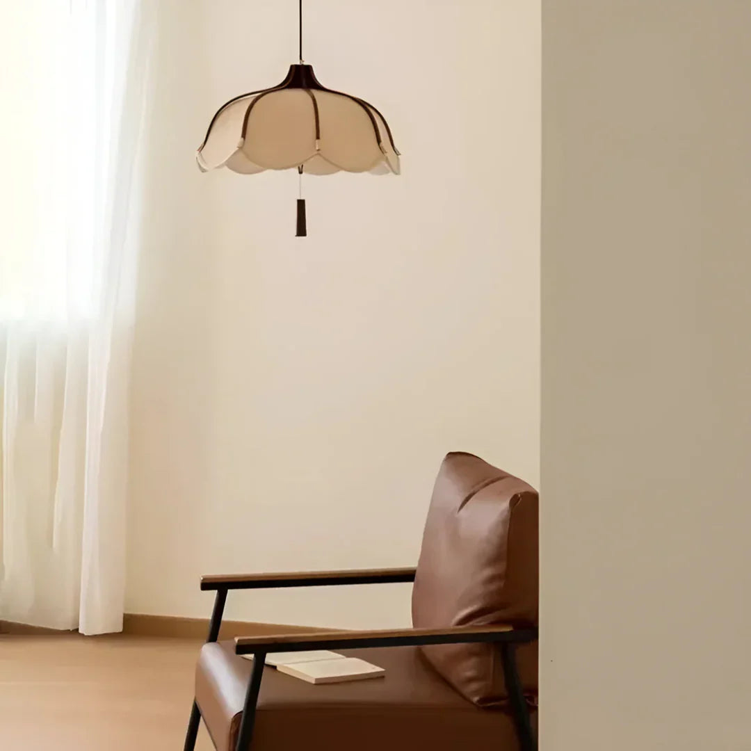 Xeno Modern Japanese Wabi Sabi Fabric Flower Shape Pendant Lamp