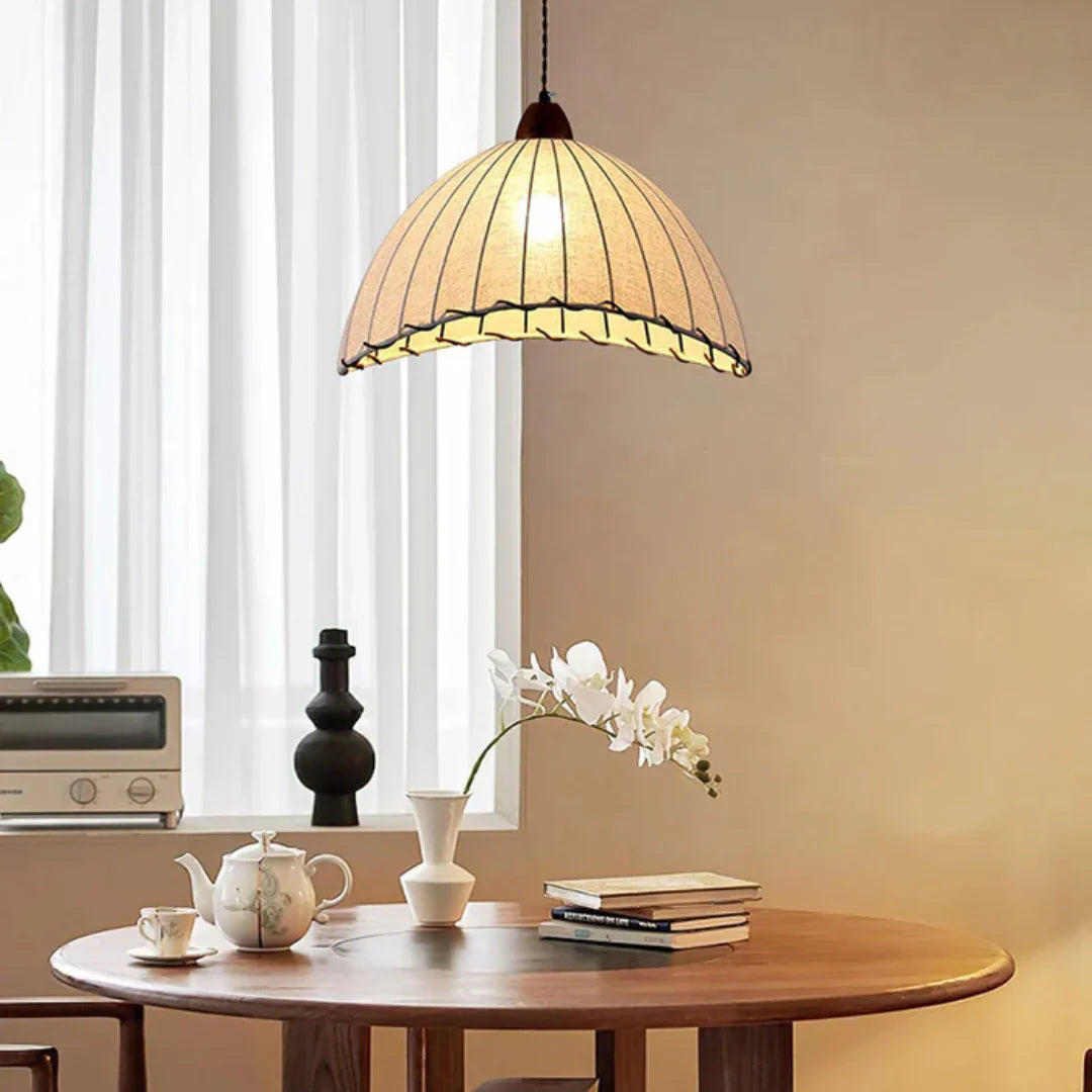 Scintis Wooden Pendant Lamp with Fabric Shade
