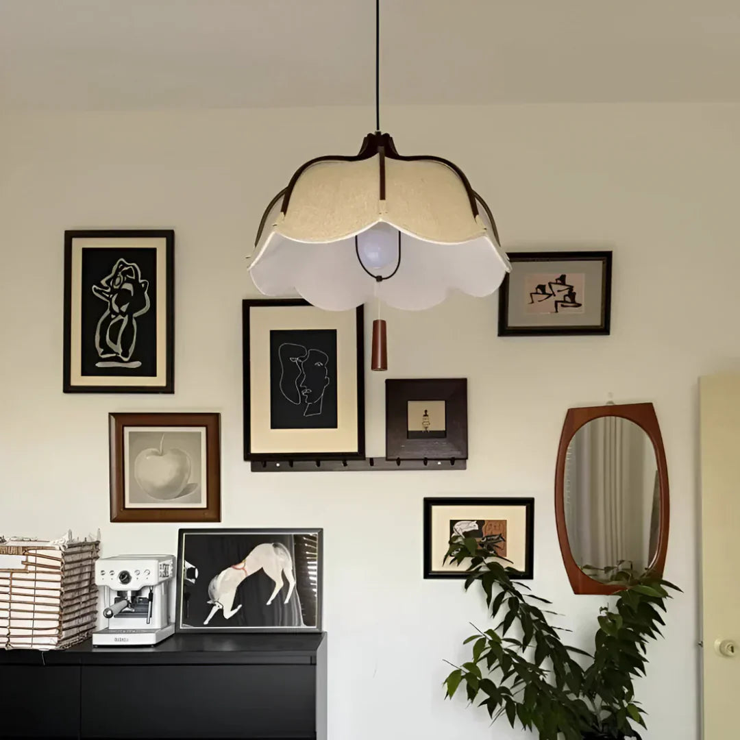 Xeno Modern Japanese Wabi Sabi Fabric Flower Shape Pendant Lamp