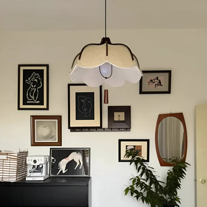 Xeno Modern Japanese Wabi Sabi Fabric Flower Shape Pendant Lamp