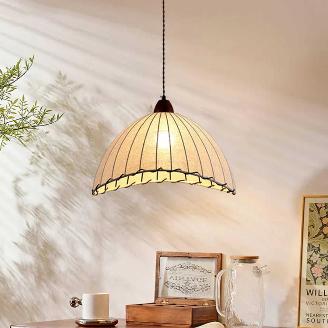 Scintis Wooden Pendant Lamp with Fabric Shade