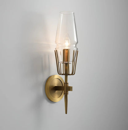 Orelia Vintage LED Wall Lamp in Castle Style of Copper and Glass