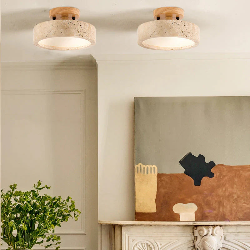 Aterna Round Travertine LED Ceiling Lamp